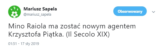 ''Il Secolo XIX'': Piątek będzie miał nowego agenta!